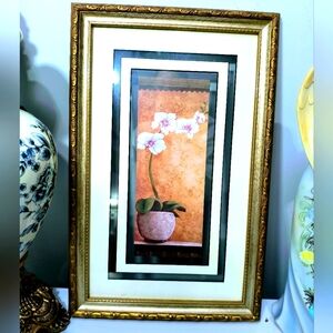 Framed Floral Art with Gold Trim